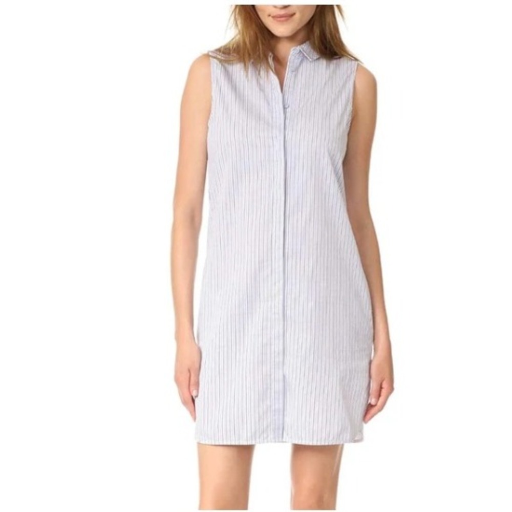 Equipment Femme Sleeveless Shirt Dress Size S Blue Striped Cotton Pockets Summer